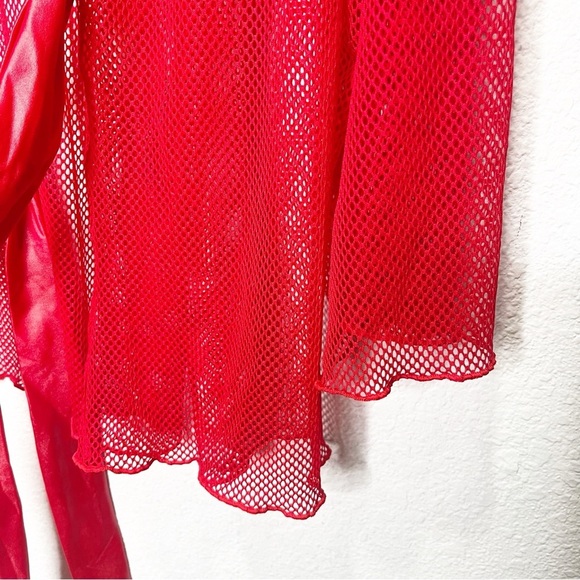 Savage X Fenty Glossy Flossy Fishnet Robe Goji Berry Red - Picture 8 of 12